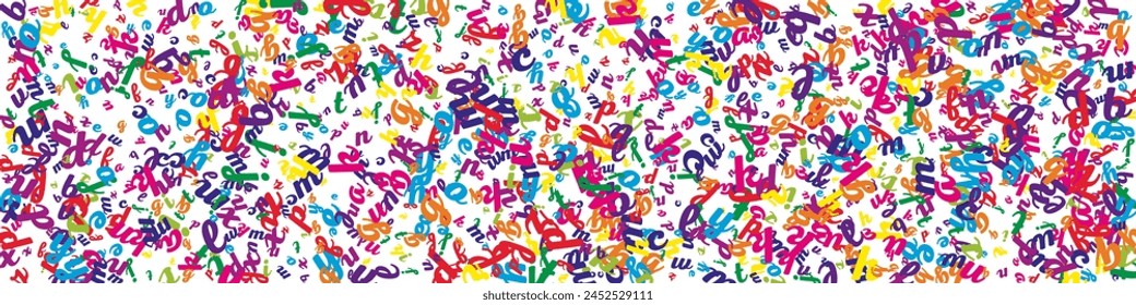 Concept of school background. Colorful childish falling letters of English language. Foreign languages study concept. Back to school banner on white background.