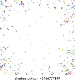 Concept of school background. Colorful childish falling letters of English language. Foreign languages study concept. Back to school banner on white background.