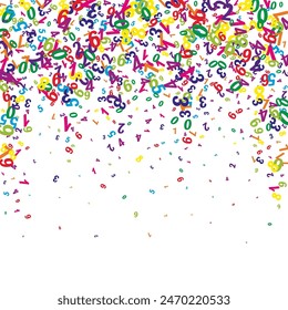 Concept of school background. Colorful childish numbers and digits  falling. Back to school mathematics banner on white background. Falling numbers vector illustration.