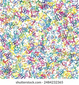 Concept of school background. Colorful childish falling letters of English language. Foreign languages study concept. Back to school banner on white background.