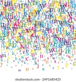 Concept of school background. Colorful childish falling letters of English language. Foreign languages study concept. Back to school banner on white background.