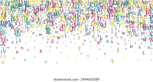 Concept of school background. Colorful childish falling letters of English language. Foreign languages study concept. Back to school banner on white background.