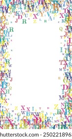 Concept of school background. Colorful childish falling letters of English language. Foreign languages study concept. Back to school banner on white background.