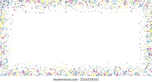 Concept of school background. Colorful childish falling letters of English language. Foreign languages study concept. Back to school banner on white background.