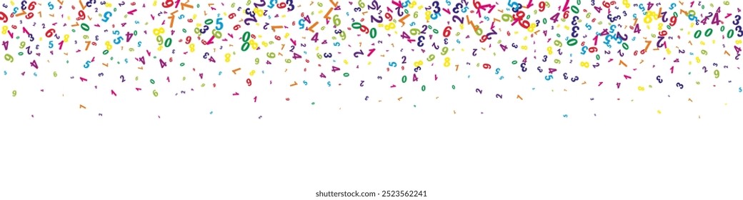 Conceito de formação escolar. Números e dígitos infantis coloridos caindo. De volta à escola de matemática banner no fundo branco. Ilustração do vetor de números decrescentes.