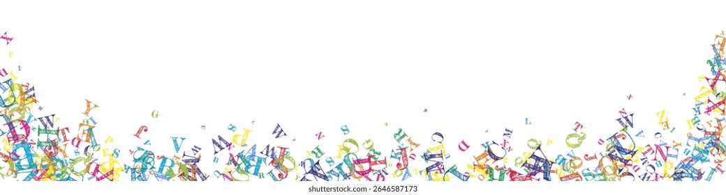 Conceito de formação escolar. Letras coloridas infantis de língua inglesa. Conceito de estudo de línguas estrangeiras. De volta ao banner da escola sobre fundo branco.