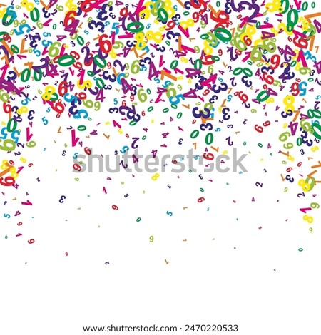 Concept of school background. Colorful childish numbers and digits  falling. Back to school mathematics banner on white background. Falling numbers vector illustration.