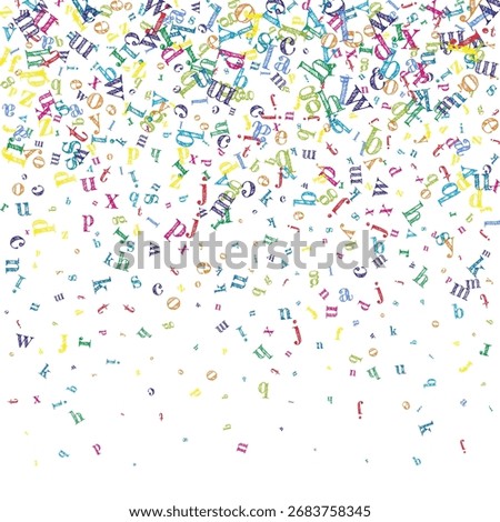 Concept of school background. Colorful childish falling letters of English language. Foreign languages study concept. Back to school banner on white background.