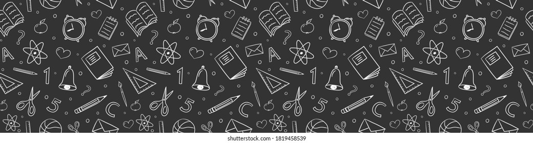 Concept of school background. Seamless pattern with doodles. Vector
