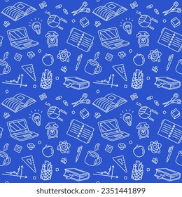 Concept of school background. Seamless pattern with doodles.