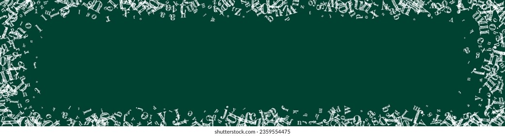 Concept of school background. White chalk  falling letters of English language. Foreign languages study concept. Back to school banner on blackboard background.