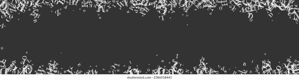 Concept of school background. White chalk  falling letters of English language. Foreign languages study concept. Back to school banner on blackboard background.