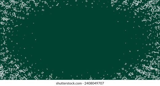 Concept of school background. White chalk  falling letters of English language. Foreign languages study concept. Back to school banner on blackboard background.