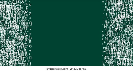 Concept of school background. White chalk  falling letters of English language. Foreign languages study concept. Back to school banner on blackboard background.