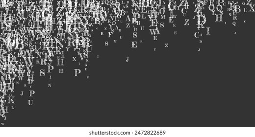 Konzept des schulischen Hintergrunds. Weiße Kreide fallende Buchstaben der englischen Sprache. Lernkonzept für Fremdsprachen. Zurück zum Banner der Schule auf Tafel Hintergrund.