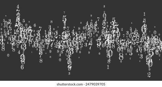 Concepto de fondo escolar. Números y dígitos de tiza blanca cayendo. Anuncio de matemáticas de vuelta a la escuela en el fondo de pizarra. Ilustración vectorial de números en caída.