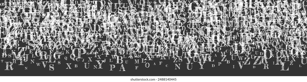 Concept of school background. White chalk  falling letters of English language. Foreign languages study concept. Back to school banner on blackboard background.