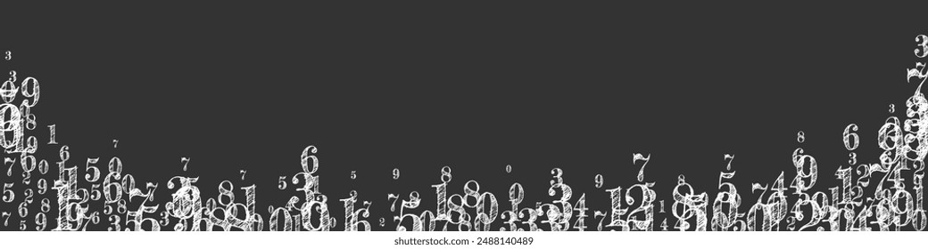 Concept of school background. White chalk numbers and digits  falling. Back to school mathematics banner on blackboard background. Falling numbers vector illustration.