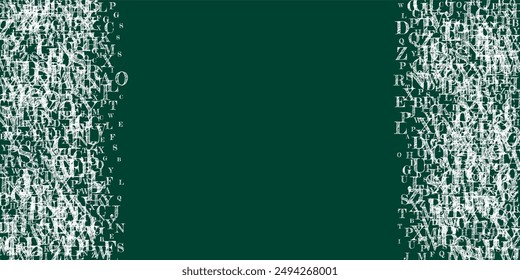 Concept of school background. White chalk  falling letters of English language. Foreign languages study concept. Back to school banner on blackboard background.