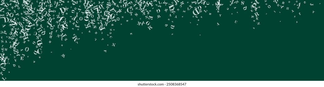 Concept of school background. White chalk  falling letters of English language. Foreign languages study concept. Back to school banner on blackboard background.