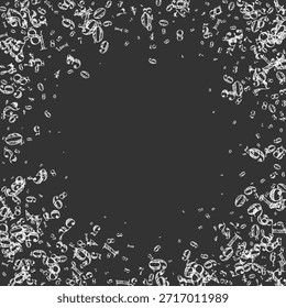 Concepto de fondo escolar. Números de tiza blanca y dígitos cayendo. Anuncio de matemáticas de regreso a la escuela sobre fondo de pizarra. Ilustración vectorial de números decrecientes.