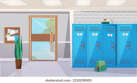 Concept School corridor. A flat, cartoon-style design featuring a background with a school corridor. Vector illustration.