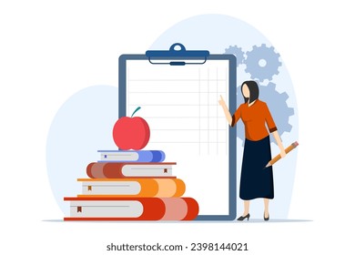 Concept of school curriculum, K-12 programs, course enrollment with tiny people. public school. Learning calendar, education plan, degree program, new student metaphor. flat vector illustration. svg