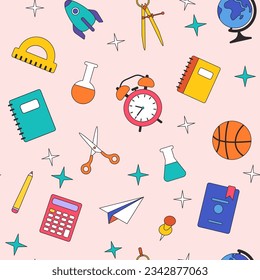 El concepto de educación escolar. Patrón sin foco con garabatos. Ilustración del vector