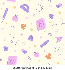 Das Konzept der Schulbildung. Nahtloses Muster mit Doodles. Vektorgrafik