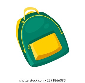 Concept School suministra mochila de educación. Esta es una ilustración plana y vectorial de una mochila verde que los estudiantes usan comúnmente para cargar sus suministros escolares. Ilustración vectorial.