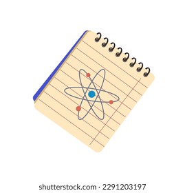 Concept School supplies education science lab notebook. This illustration is a flat, vector design featuring a concept of supplies with a science notebook on a white background. Vector illustration.