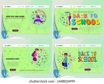 Concept of schoolwork for Website or Web Page. Children and school, learning game and entertainment, landing page.