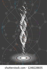 The concept of science and technology. Frame of the DNA molecule form a code on the grey background. structure of DNA.