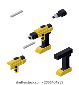 Konzept mit Schraubenzieher im isometrischen Stil für Druck und Design.Vektorgrafik.