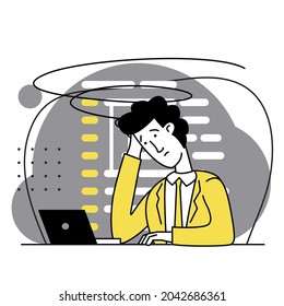 Concept of script coding, programming. A programming language. Programmer working on web development on computer. Software developers. Workplace of the programmer. Flat vector illustrations