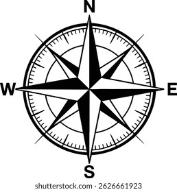 The concept of seafaring and sea travel. A compass rose flat icon on an isolated white background.