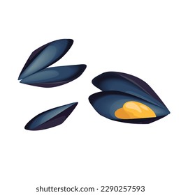 Concept Seafood mussels. This illustration is a flat, vector design depicting a plate of mussels on a white background. Vector illustration.