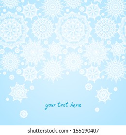 Concept seamless border with snowflakes. Light winter background. It can be used for decorating of invitations, greeting cards, decoration for bags.