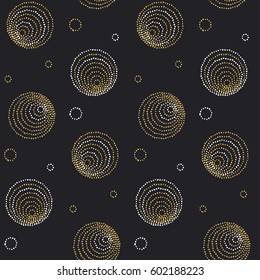 Concept seamless luxury pattern with dots and lines for header, card, background, invitation. decorative stylized dot vector illustration on galaxy black night background. 