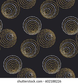 Concept seamless luxury pattern with dots and lines for header, card, background, invitation. decorative stylized dot vector illustration on black background.