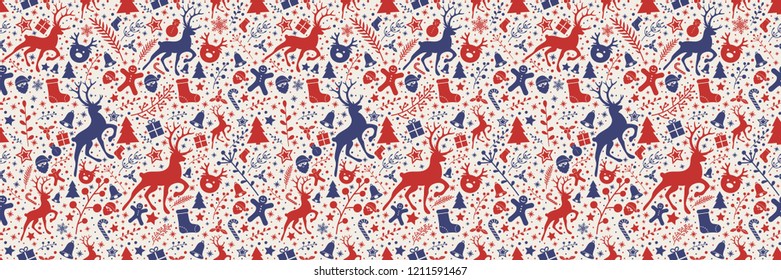 Concept of seamless pattern with Christmas decorations. Vector.