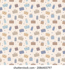 Concept of a seamless pattern with Christmas gift boxes. Xmas background. Banner. Vector