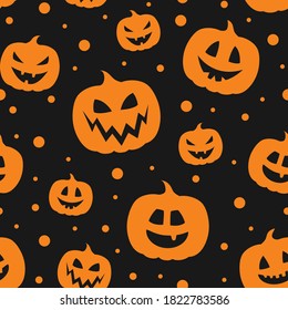 Concept of seamless pattern with Halloween pumpkins. Vector