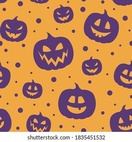 Concept of seamless pattern with Halloween pumpkins. Vector