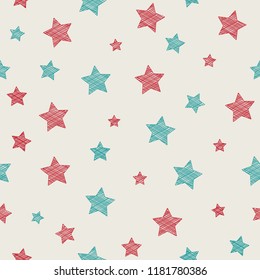 Concept of seamless pattern with hand drawn stars. Vector.