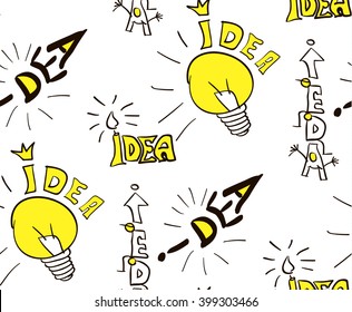 Concept seamless pattern lettering idea with rays of light, stylized human figures, candle, sun.