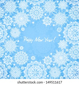 Concept seamless pattern with snowflakes and place for your text. Light winter background. It can be used for decorating of invitations, greeting cards, decoration for bags.