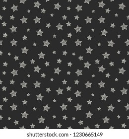 Concept of seamless texture with hand drawn stars. Vector.