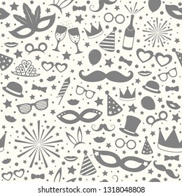 Concept of seamless texture with party ornaments. Vector