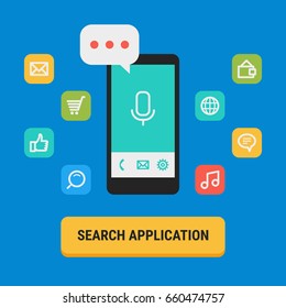 Concept Search for App Icons Mobile Phone. Vector Illustration. Set Objects.
